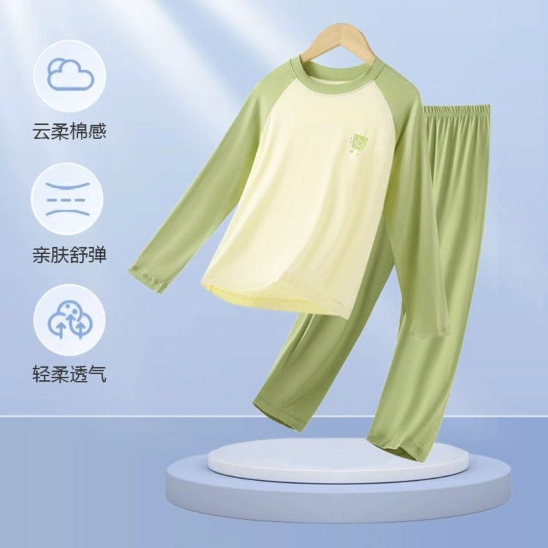 Children'S Home Clothes Modal Long Sleeve Trousers Pajamas Suit Boys And Girls Shoulder Cooler Air-Conditioning Clothes - Image 1